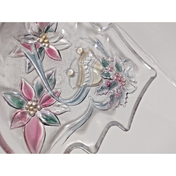 Vintage Mikasa Candy Dish Tree Shaped Poinsettia And Bells 7 1/2" x 6 3/4" - Picture 3 of 9
